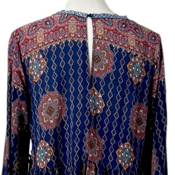 Artistic Works by Lu Boho Swing Dress V-neck Fringe Blue Multi Women’s Size XL - Picture 8 of 11